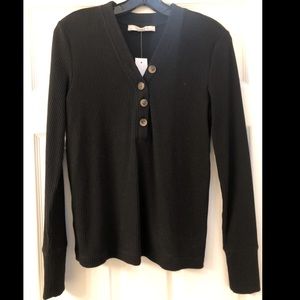 LOFT Black Ribbed Long Sleeved Button Shirt